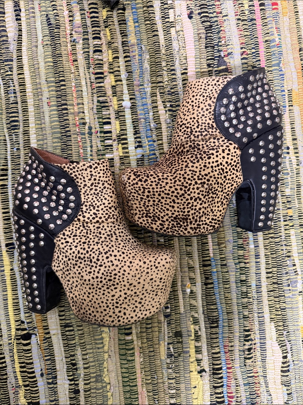 Jeffrey Campbell Leopard Print Studded Platform Booties - Tan & Black